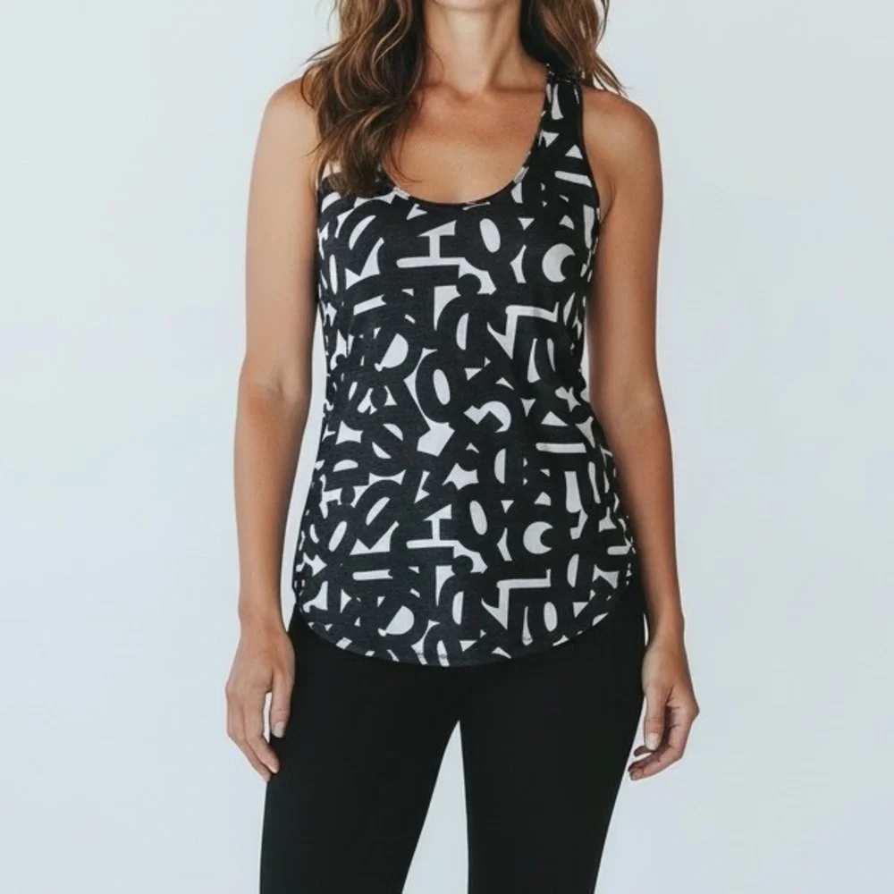 Nike Dri-FIT Racerback Tank Top Small Black White Graphic Workout Running Gym